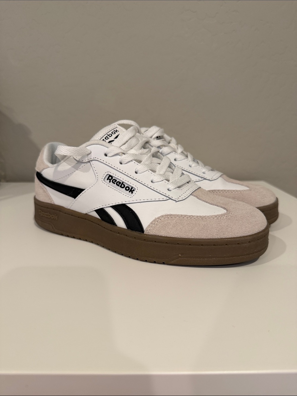 Reebok White Sneakers with Brown and Black Accents